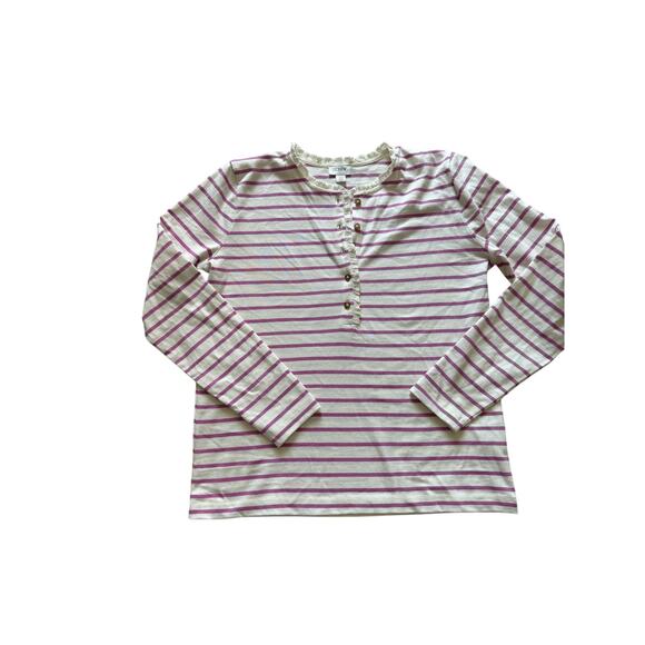 J. Crew Ruffle Collar Purple and Cream Stripe Long Sleeve Top XS - Picture 1 of 4